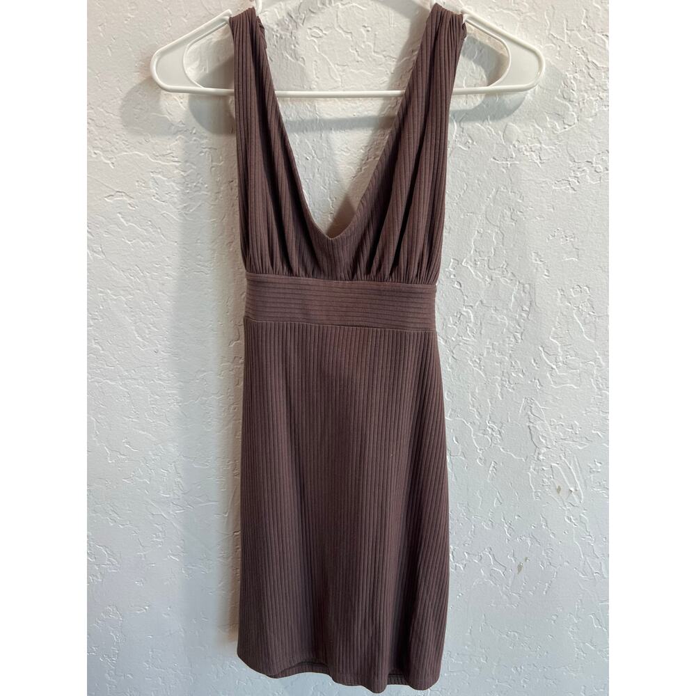 Women’s Size Small Volcom Brown Ribbed Mini Dress Adjustable Criss Cross